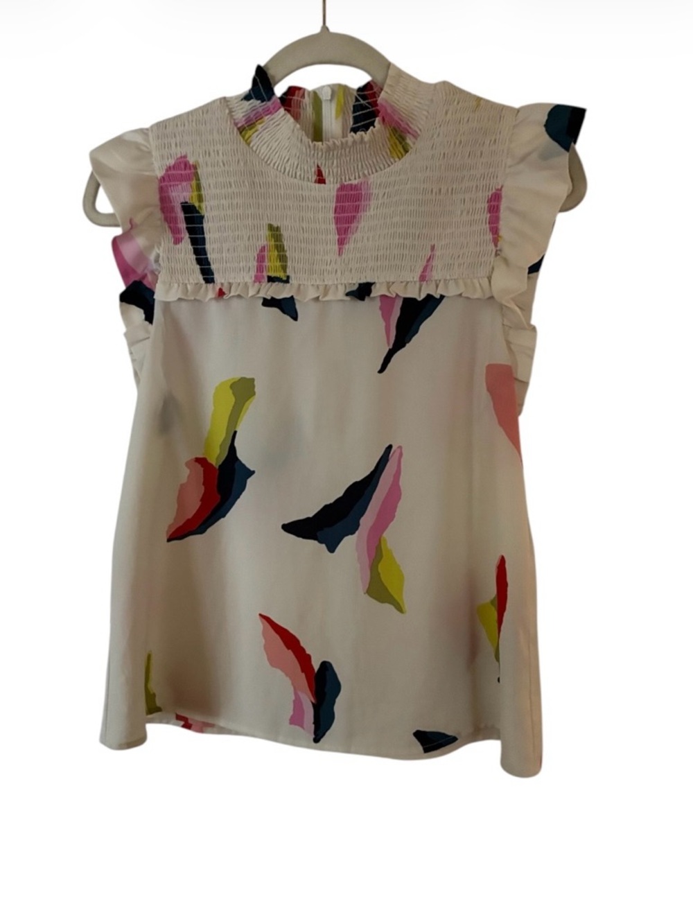 THML SMOCKED MULTI- COLOR FLUTTER SLEEVE TOP BY Sz XS